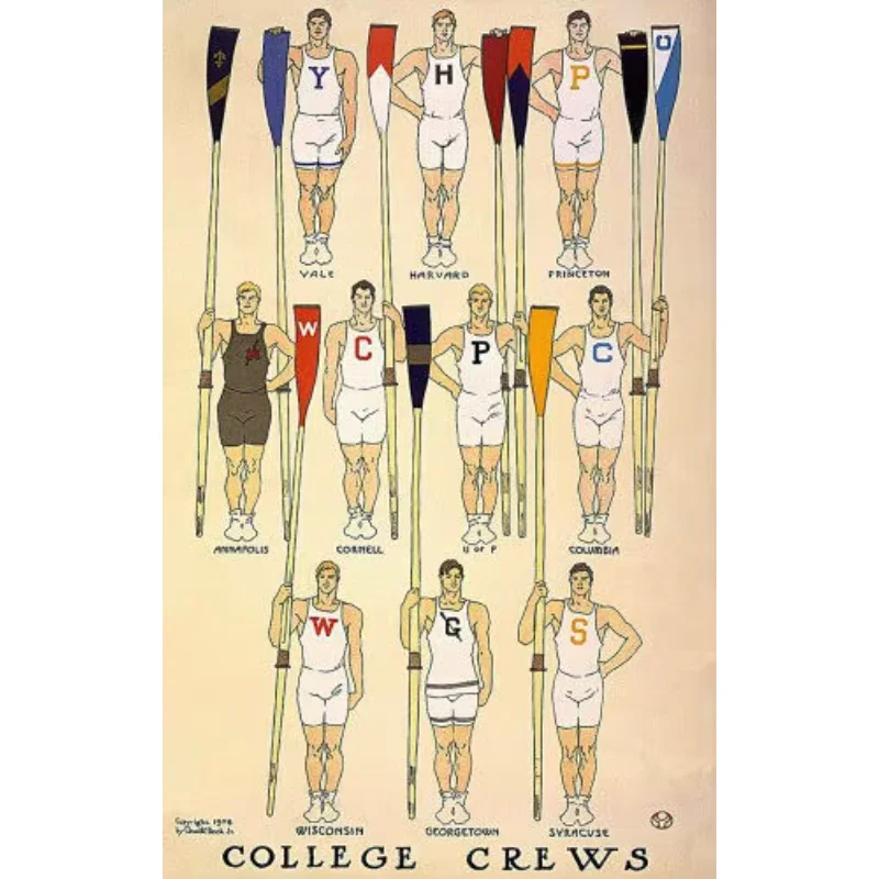 COLLAGE CREWS 1908 VINTAGE ROWING YALE HARVARD PRINCETON ANNAPOLIS Wall Sticker Silk Poster Art Light Canvas Home Decoration