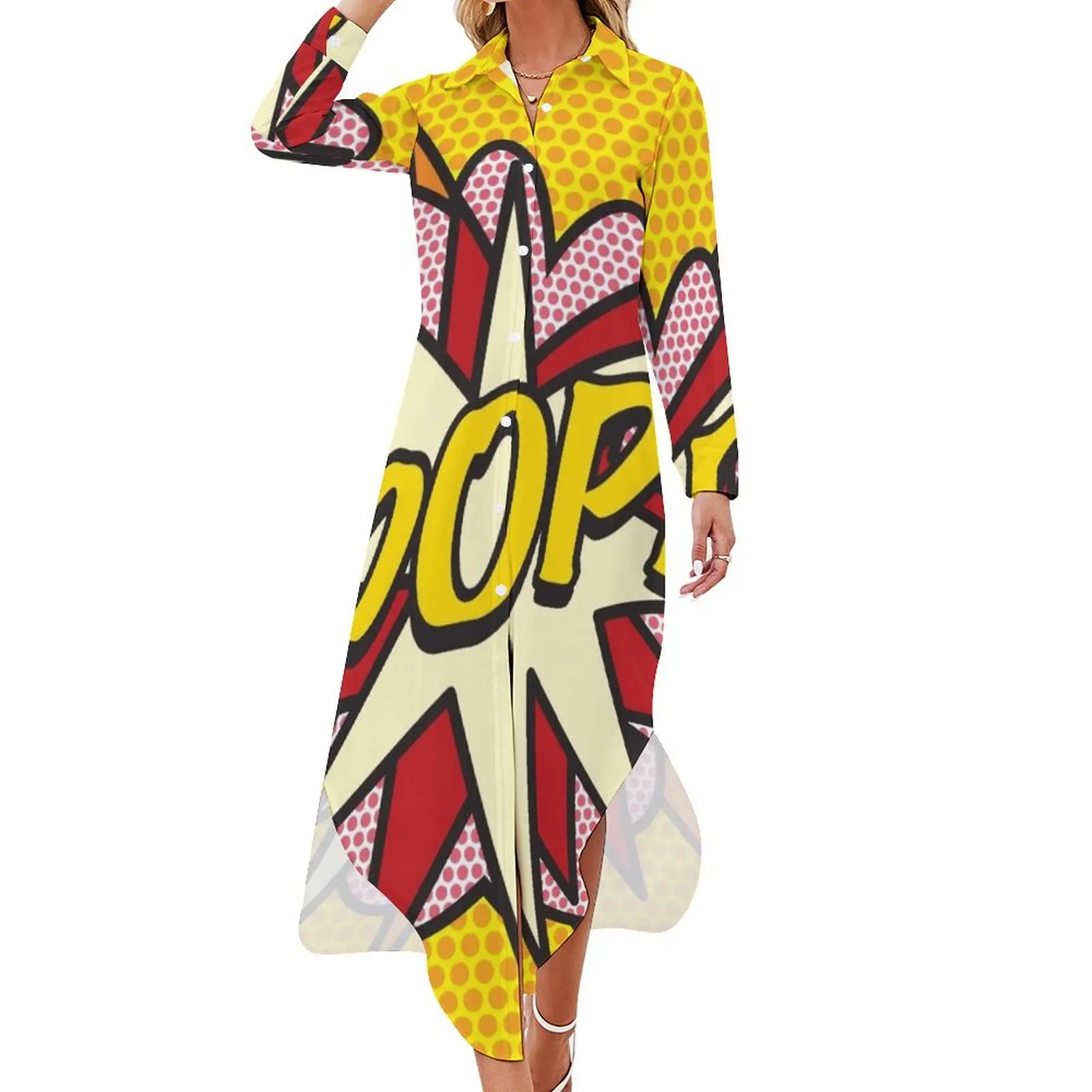 POP Comic Book Pop Art Cool Retro Trendy Long Sleeved Shirt Dress dress for women Female dress summer dresses for women 2024