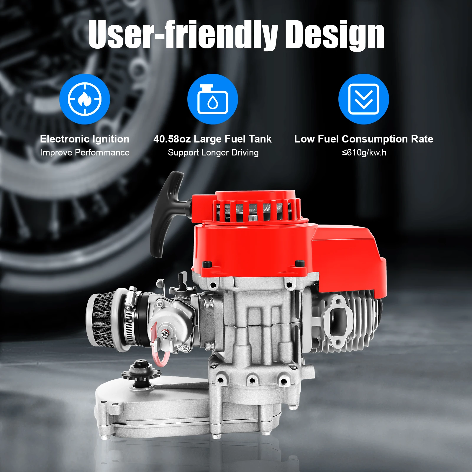 

49cc 2-Stroke Gasoline Engine 1.9KW for Mini Dirt Bike, Aluminum Alloy Hand Pull Start Motor