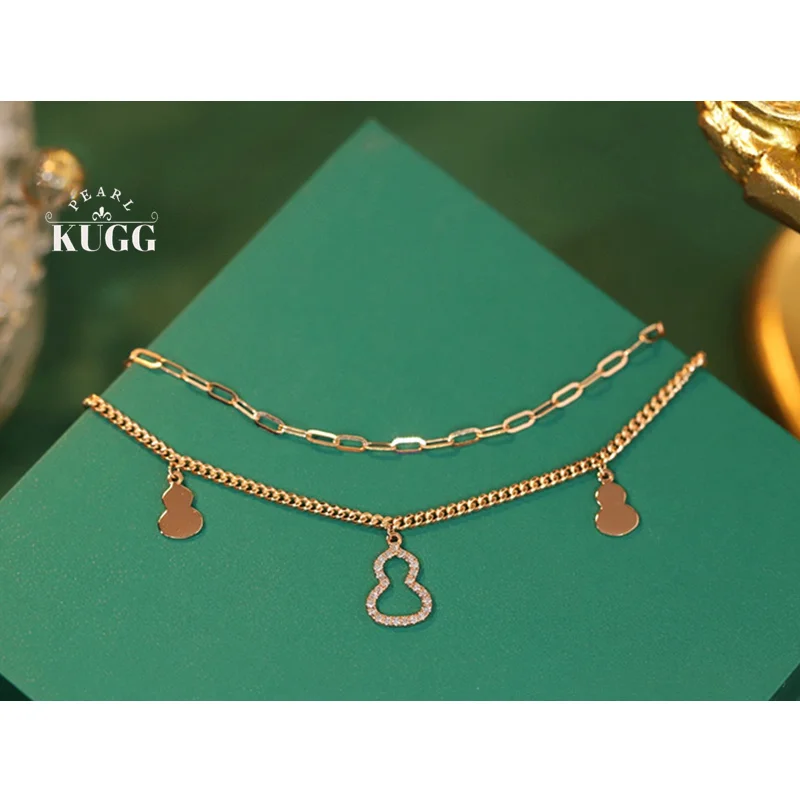 KUGG 100% 18K Rose Gold Bracelet Gourd Shape Real Natural Diamond Bracelet for Women Romantic Elegant Design High Birthday Gift