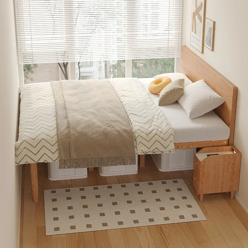 Solid wood bed bay window splicing bed ash wood soft bag bedside small apartment space saving window sill extension connecting b