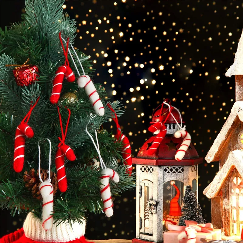 5pcs Christmas Felt Santa Canes Walking Stick Christmas Decoration For Home DIY Xmas Tree Ornaments Gifts Navidad Party Decor