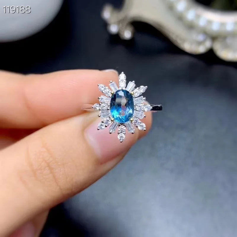 925 Silver Blue Topaz Ring for Party 5*7mm Natural Topaz Silver Ring Fashion Silver Gemstone Ring