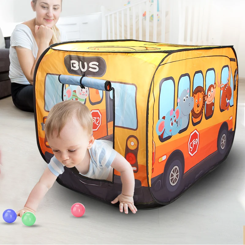 Portable Cartoon Bus Kids Toys Tent Outdoor Children's Tent Toys Play House Child Toy Baby Room Tent Automatic Pop-up Game Tents