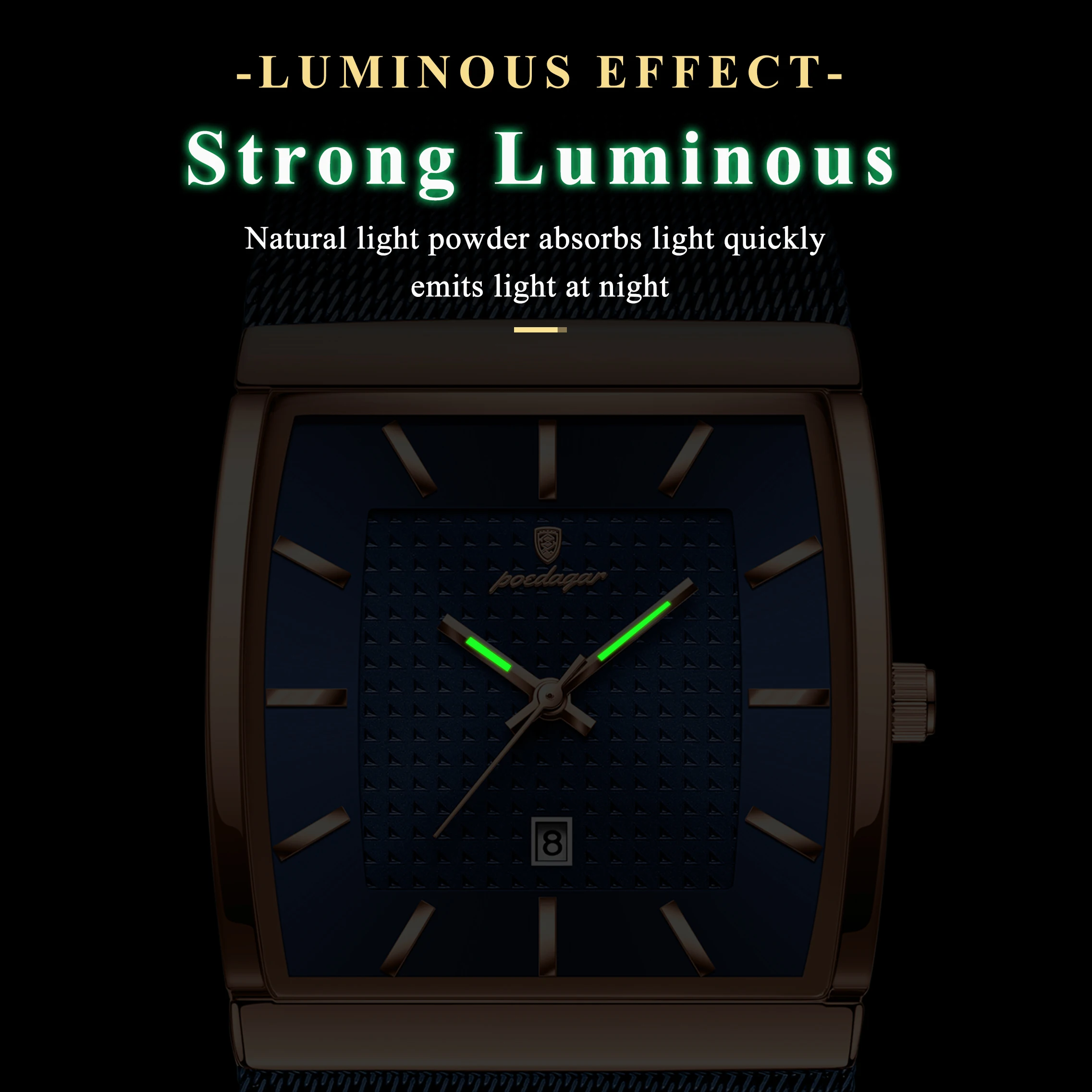 POEDAGAR الأصلي الفاخرة ساعة يد رجالي شبكة من الاستانلس استيل مقاوم للماء مضيئة تاريخ رجل ساعة موضة ساعات كوارتز للرجال