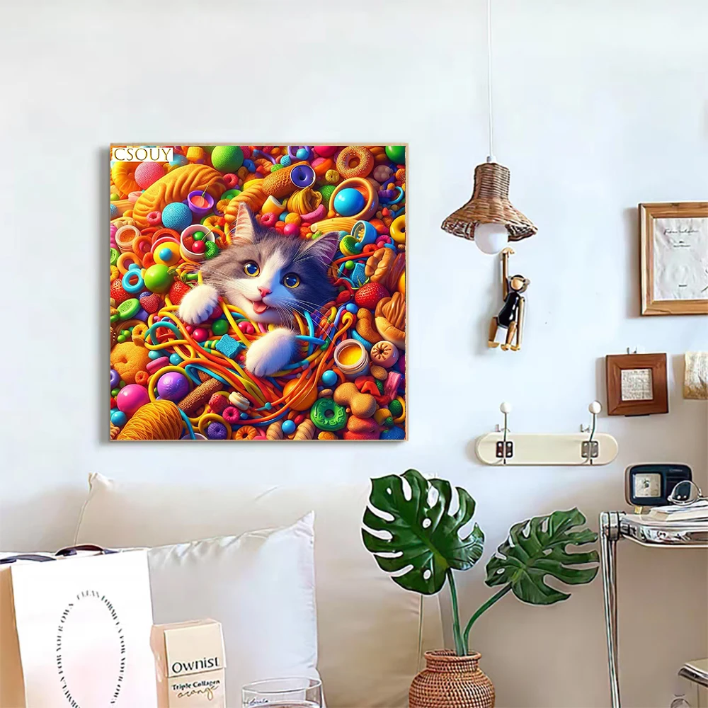 

Healing cat noodle 100% Fairy Dust Square Drill Full Diy Diamond Painting Cross Stitch Crystal Embroidery Mosaic Decor Needlewo