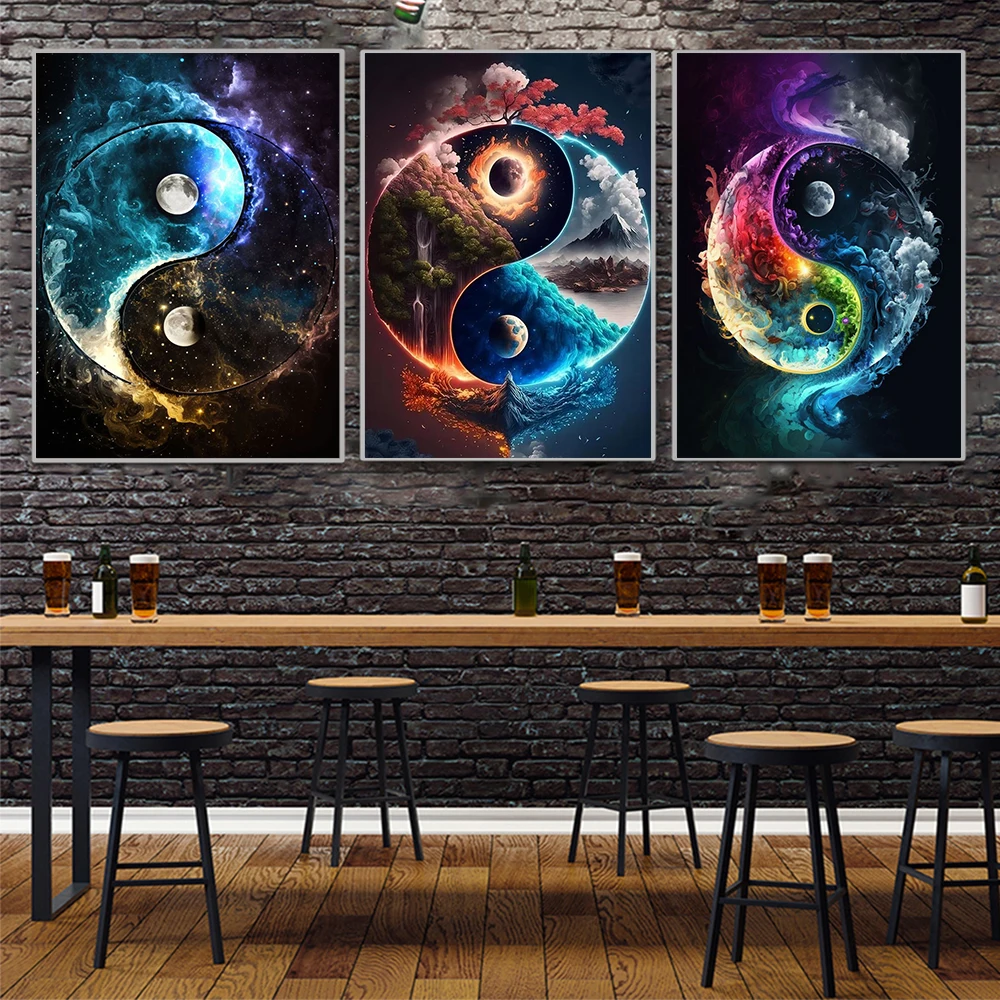 Abstract Beautiful Cosmic Yin Yang Poster Print Wall Art Canvas Painting Wall Pictures for Living Room Modern Home Decor