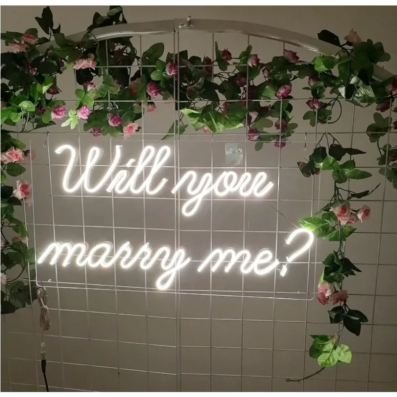 Neon Sign will you marry me ? Party LED Bar Home Room Decoration 31.5“ Ins Wedding (Cool White) 5V USB Cool White