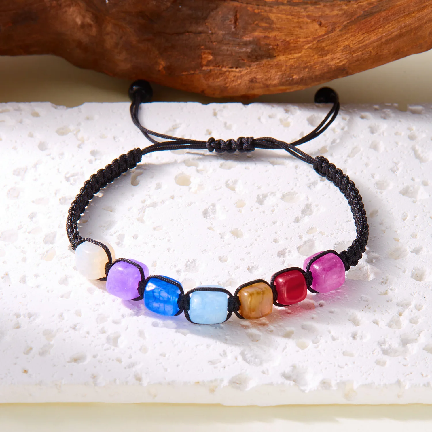 European and American Cross-border New Tiger Eye Stone Colorful Imitation Natural Stone Bracelet Colorfulful Stone Beaded Wax...