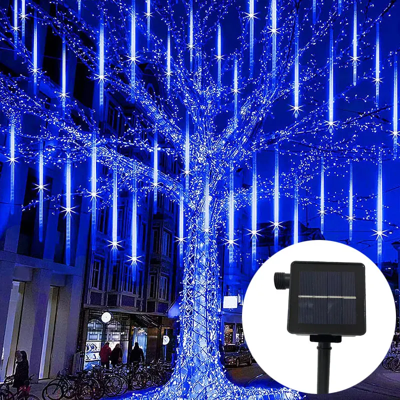 

30/50cm Solar Led Meteor Shower Rain String Light 8 Tube Christmas Tree Solar Fairy Garland Light For Garden Roof Street Decor