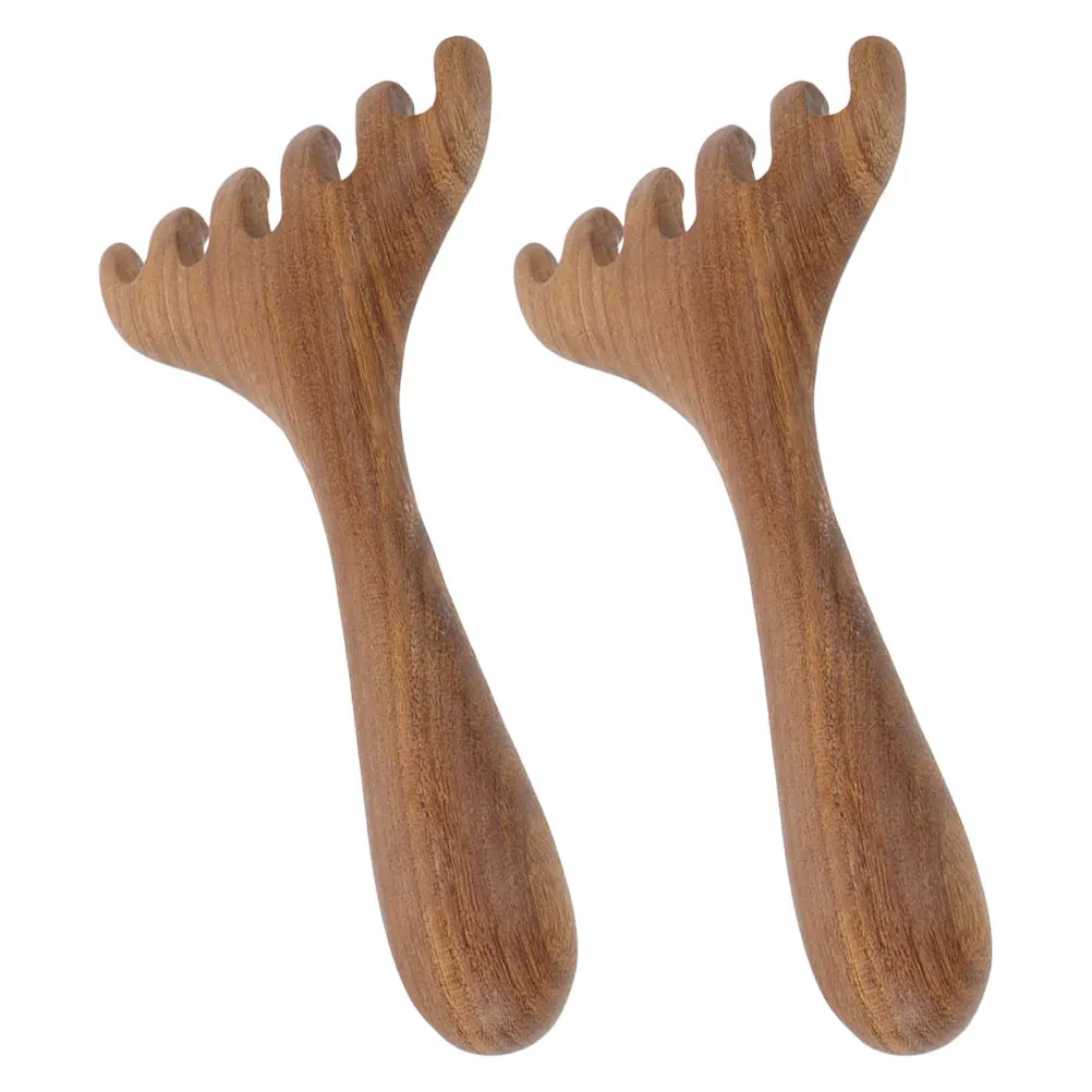 

2PCS Antler Massage Tool for Scalp Relief Portable Gua Wooden Handheld Acupoint Face Eye Comb Long Term Use Massager