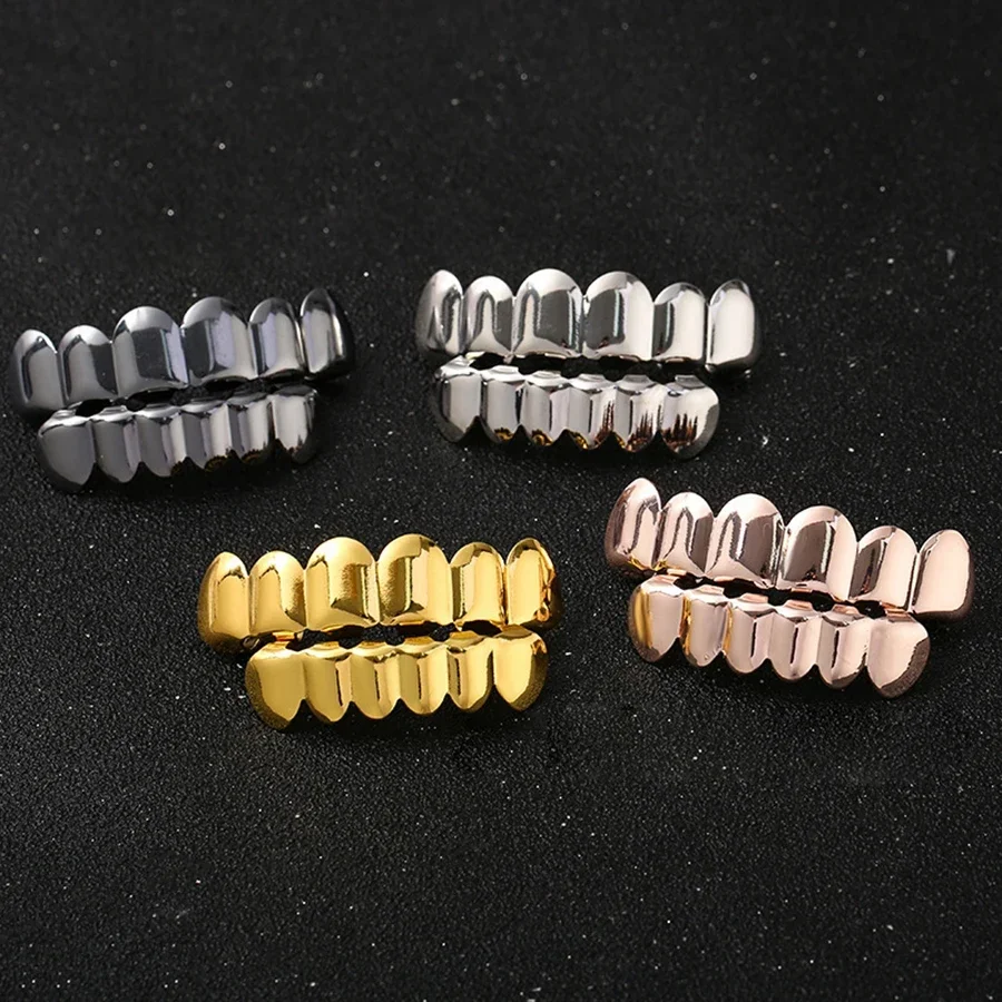 الموضة الكلاسيكية 6/6 الأسنان Grillz الهيب هوب 14K مطلية بالذهب الأسنان قبعات ديكور الأقواس شوايات الأسنان للنساء الرجال المجوهرات #3