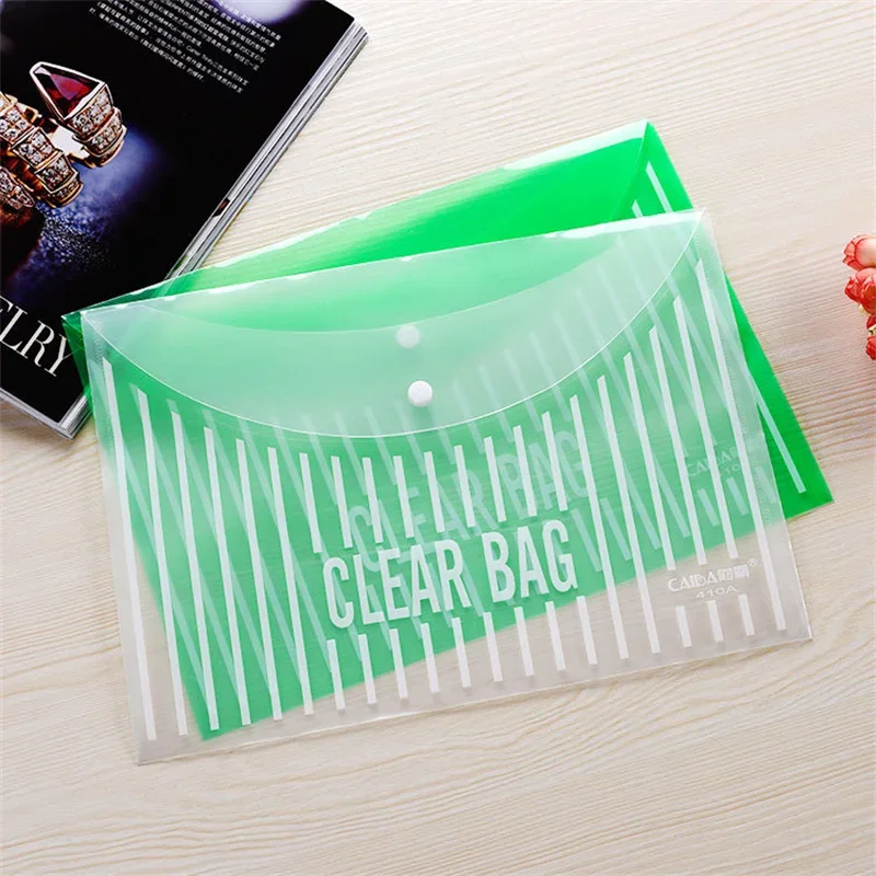 5Pack A4 File Folders Plastic Envelopes Big Capacity Poly Clear File Bag With Snap Button Document Organizers Home Office School