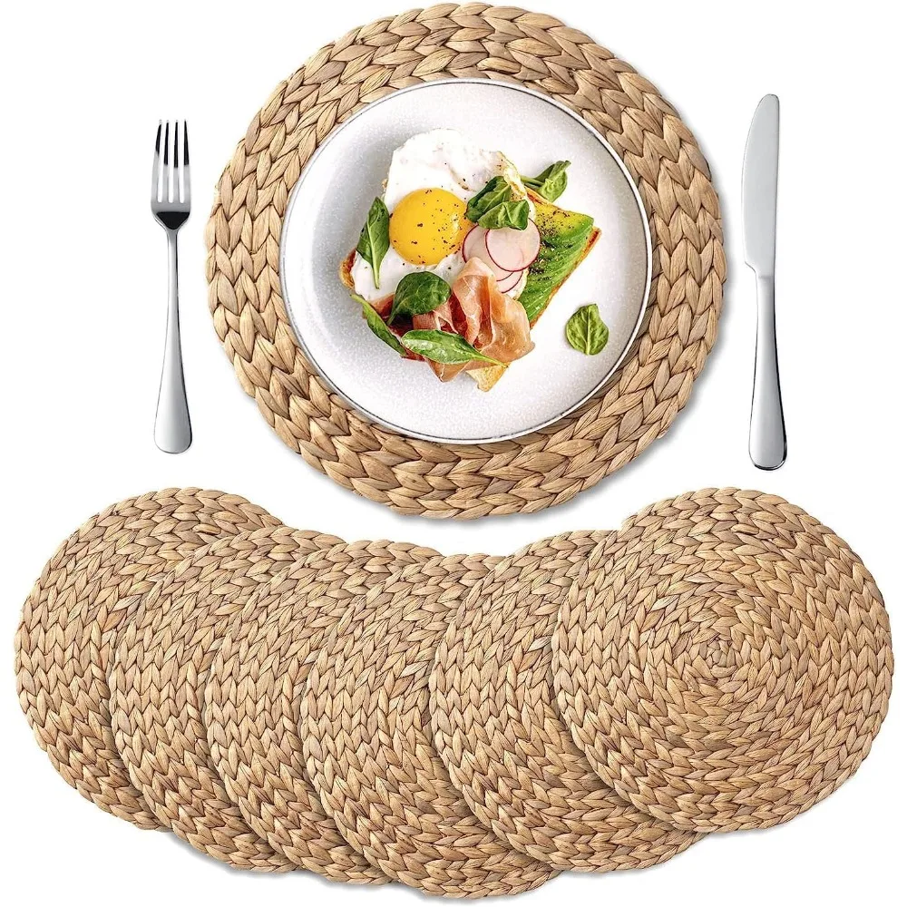 

6Pack,Round Woven Placemats,Natural Water Hyacinth Place mats,Braided Straw Table Mats Dining Table,Christmas Placemats Set of 6