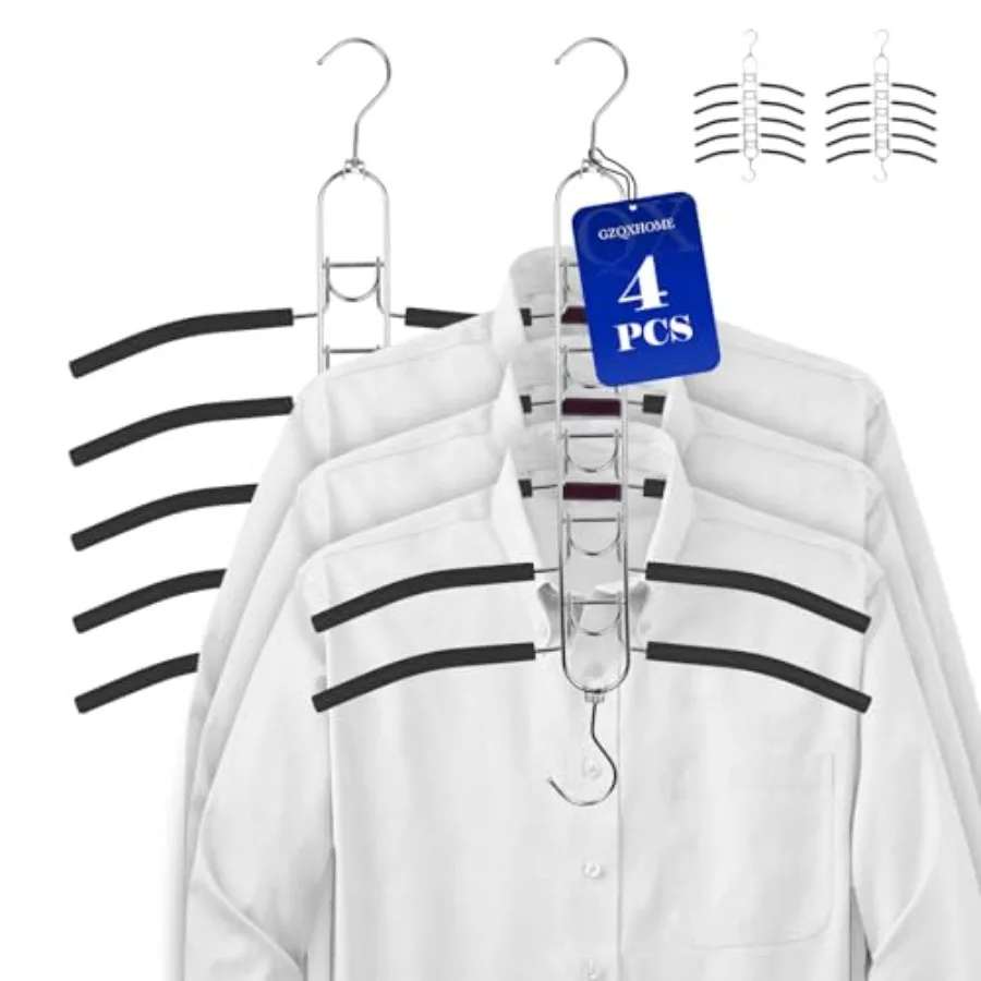 

Pack 5-in- Anti Slip Stainless Metal Clothes Hange, Space Saving Thin Shirt Hangers, Multi Layers Magic Sweater Hanger, Used fo