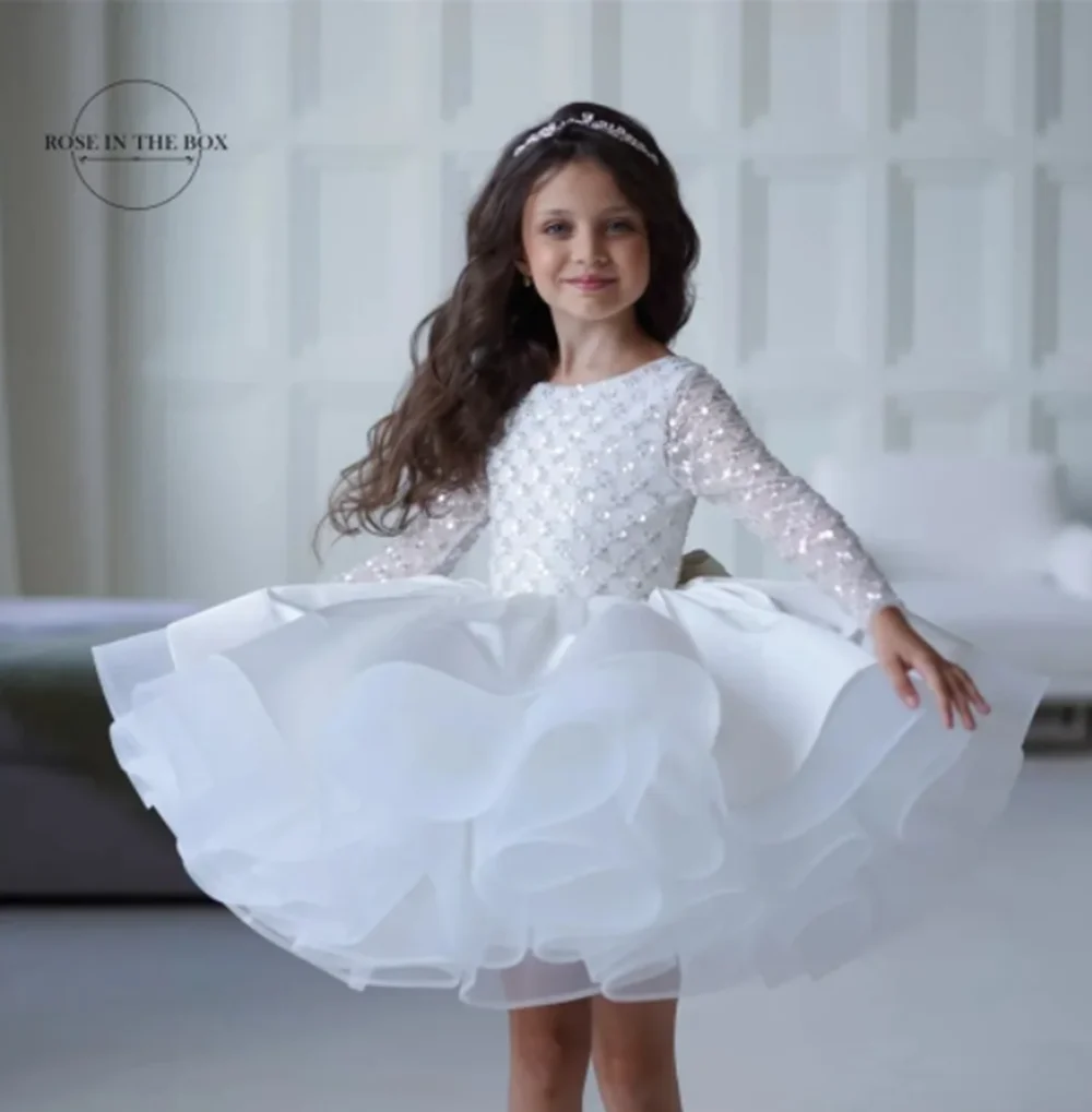 

White Princess Lace Flower Girls Dress for Wedding With Jacket Kids Ball Gown Party Pageant Gowns Litter Baby Birthday Dress