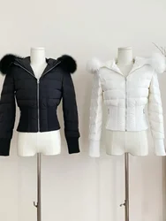 Cappotto da donna in piumino d'anatra bianco caldo Wintwe Lady Streetwear Piumino sottile con cappuccio in pelliccia di volpe sintetica a maniche lunghe