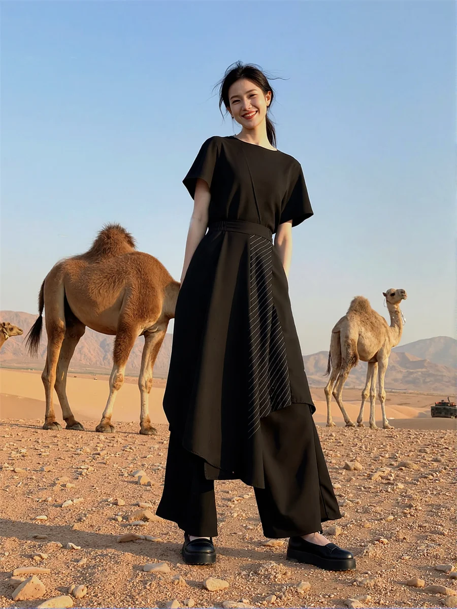 Damenhose, Bell-Bottom, abgestuft, Haremshose, locker, lässig, bequem, elastische Taille, mehrere Taschen, Sommer, leicht, atmungsaktiv