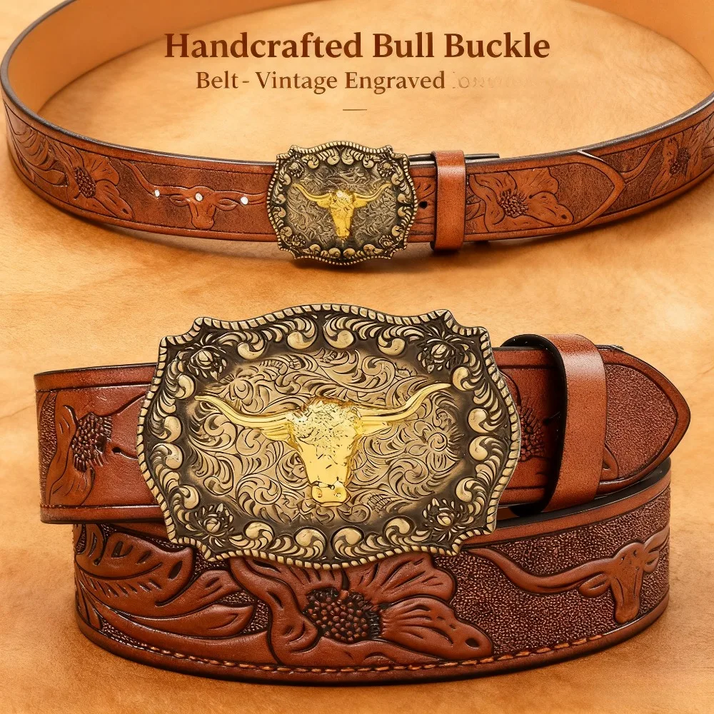 

Мужской ретро западный большой ремень с коровьим рогом, модный универсальный повседневный джинсовый ремень