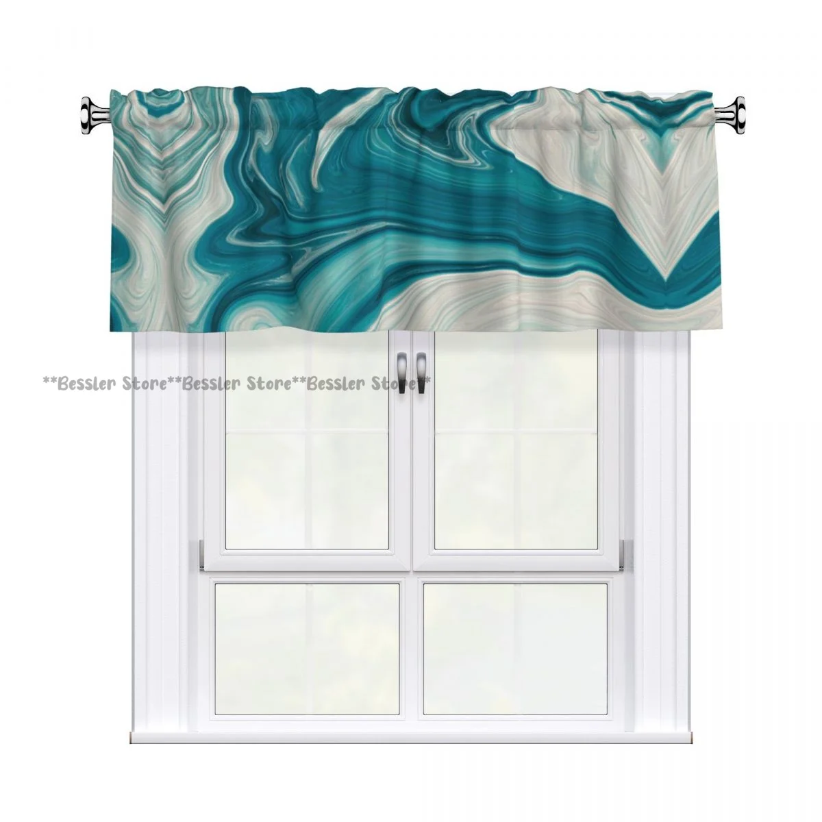 

Short Curtain Valance For Kitchen Cafe Barrier White And Teal Marble Small Half Curtain