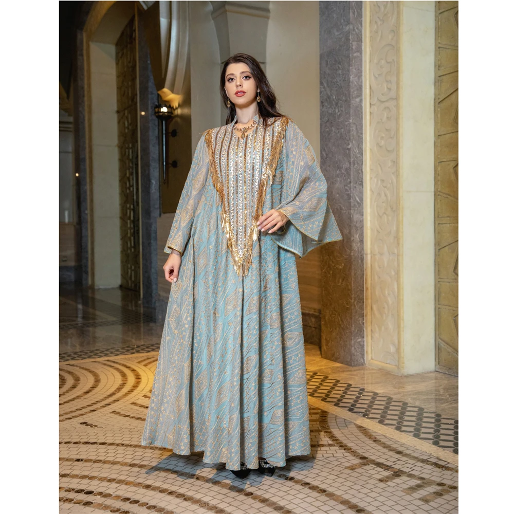 Eid Party Muslim Women Abaya Mesh Embroidery Maxi Dresses Turkey Arabic Dubai Kaftan Morocco Long Robe Jalabiya Vestidos Ramadan