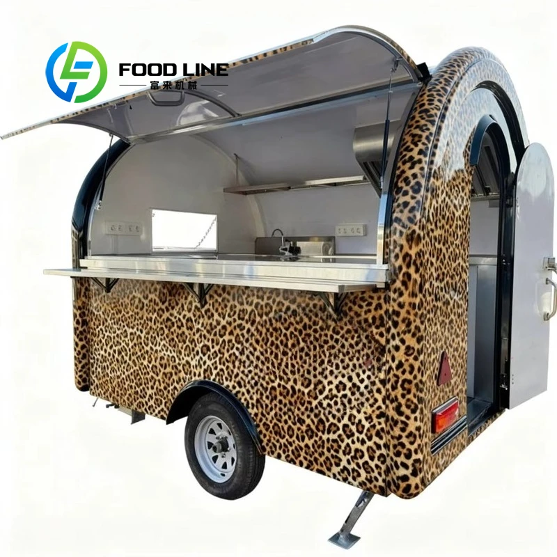 Beginner Friendly Round Mini Food Cart Outdoor Mobile Vending Cart with Kitchenware Storage for Street Business Customized