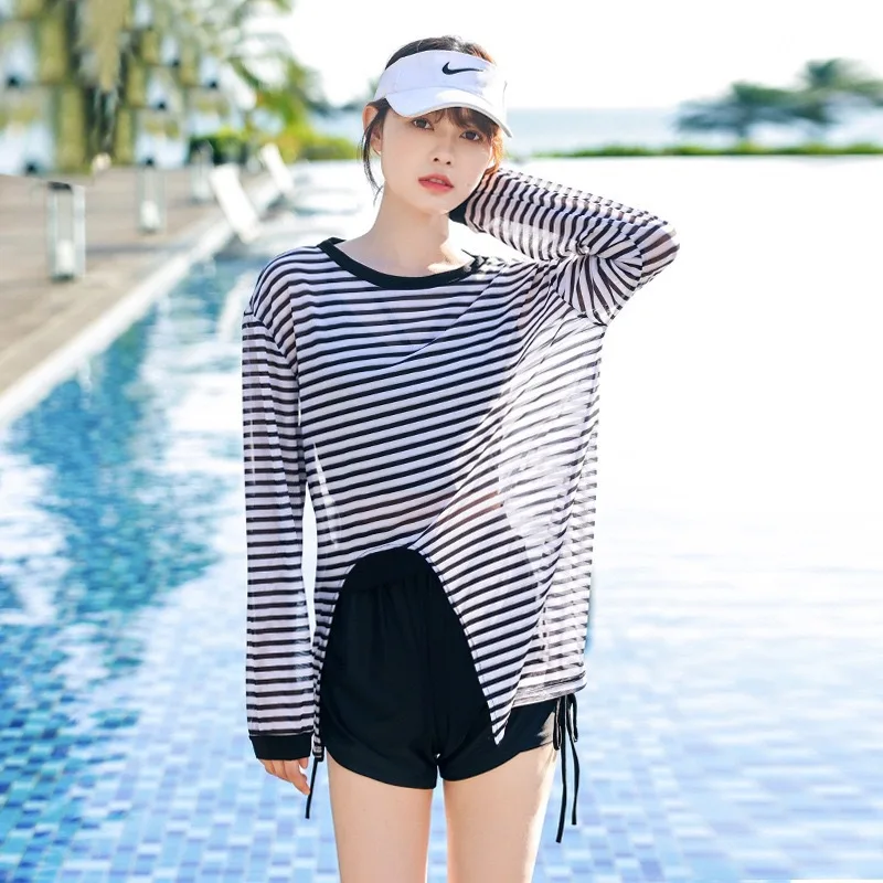 ชุดว่ายน้ำวันพีซบิกินี่สตรีแบบอนุรักษ์นิยมชุดว่ายน้ำชายหาด Vaion Tee-Piece พร้อมครีมกันแดดปกปิดเหมาะสำหรับบ่อน้ำพุร้อน...