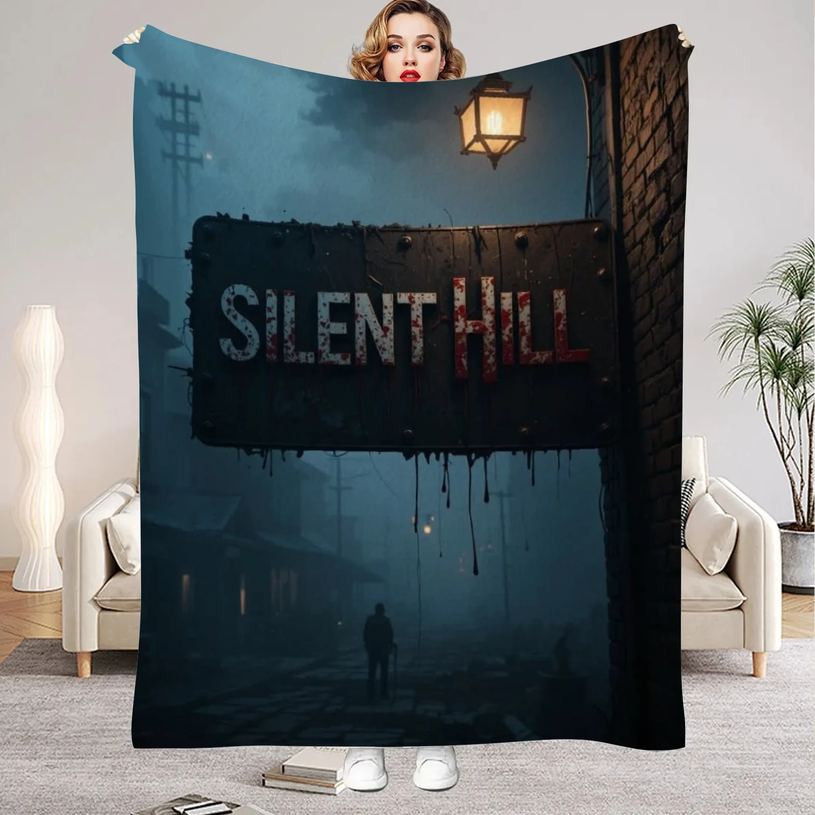 Horror Flannel Blanket, Silent Halloween Hill Printed Quality Soft Warm Throw Blanket Winter Kid Couch Bed Fluffy Bedspread