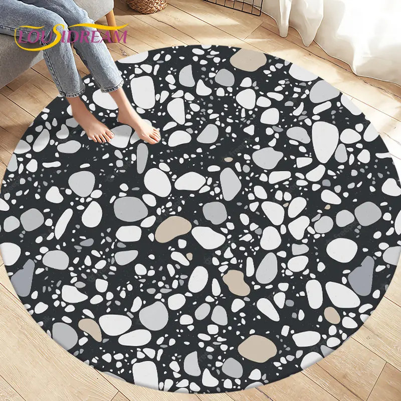 Colour Crushed Stone Path Gravel Round Area Rug,Circle Carpet Rug for Living Room Bedroom Sofa Decor, Kids Floor Mat Kitchen Mat