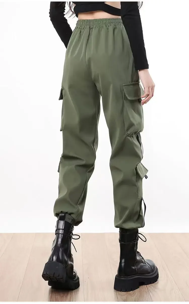 New Women Cargo Pants Ins Harem Pants Fashion Punk Pockets Jogger Trousers Chain Harajuku Elastics High Waist Streetwear 41