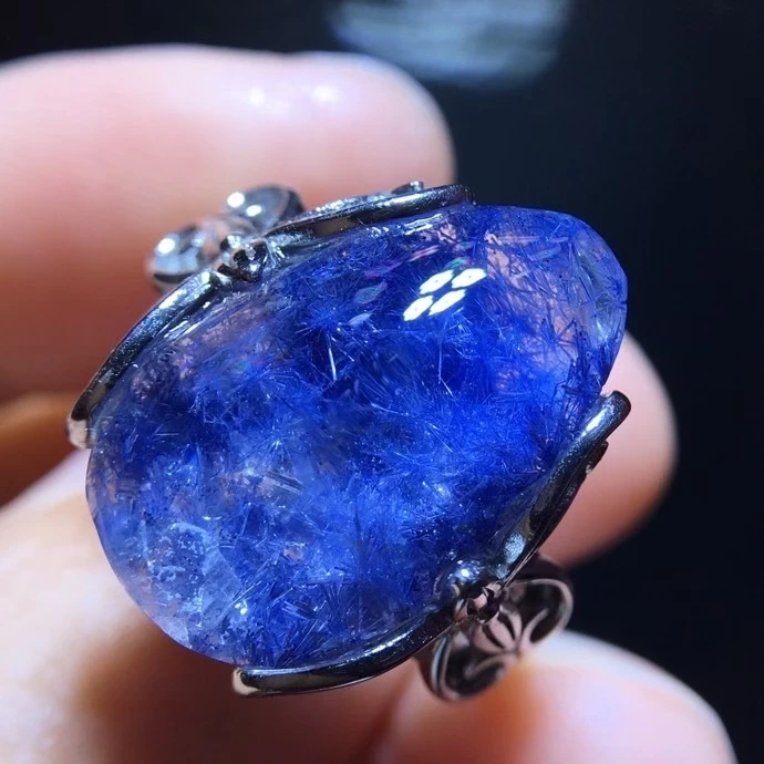 

Регулируемое кольцо из натурального синего рутилированного кварца Dumortierite 19,4/12,8 мм, овальное женское и мужское кольцо, ювелирные изделия AAAAAAA