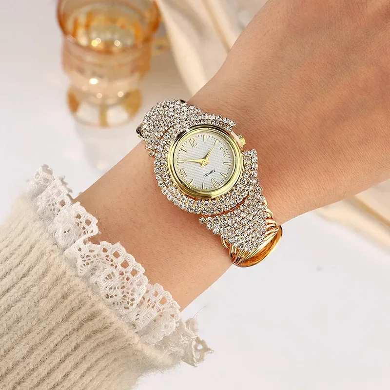 2024 NEW Glamorous Women Girls Crystal Bangle Bracelet Watch - Round Analog Quartz Dial, Timeless Elegance for Any Occasion