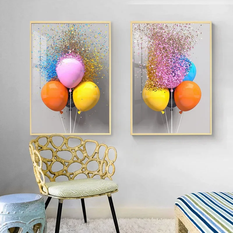 1pc frameless Canvas Painting Creative Printmaking Colorful Balloons and Ribbons Wall Art Print Canvas Painting Posters for Livi