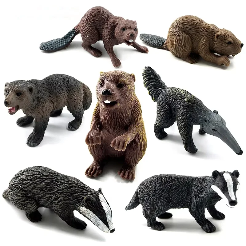 Simulation Badger Wolverine Anteater Beaver Bear Animal Model Figurine Home Decor Miniature Fairy Garden Decoration Accessories