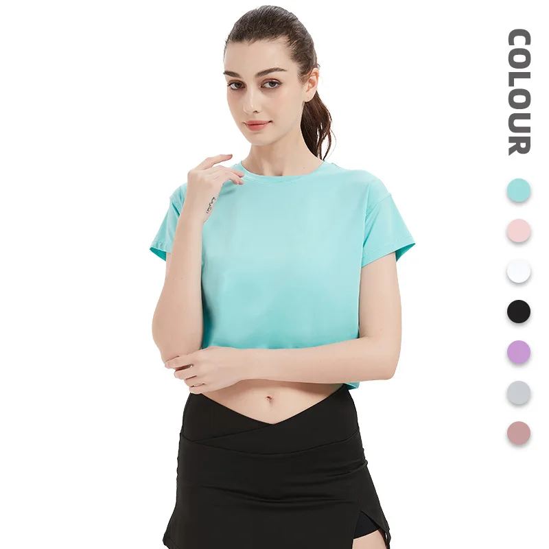 Loose Plus Size Gym Wear Training Running Blouse Casual T-shirt Women Short Sleeve Yoga Sports Fitness Crop Top Workout Shirts image 2