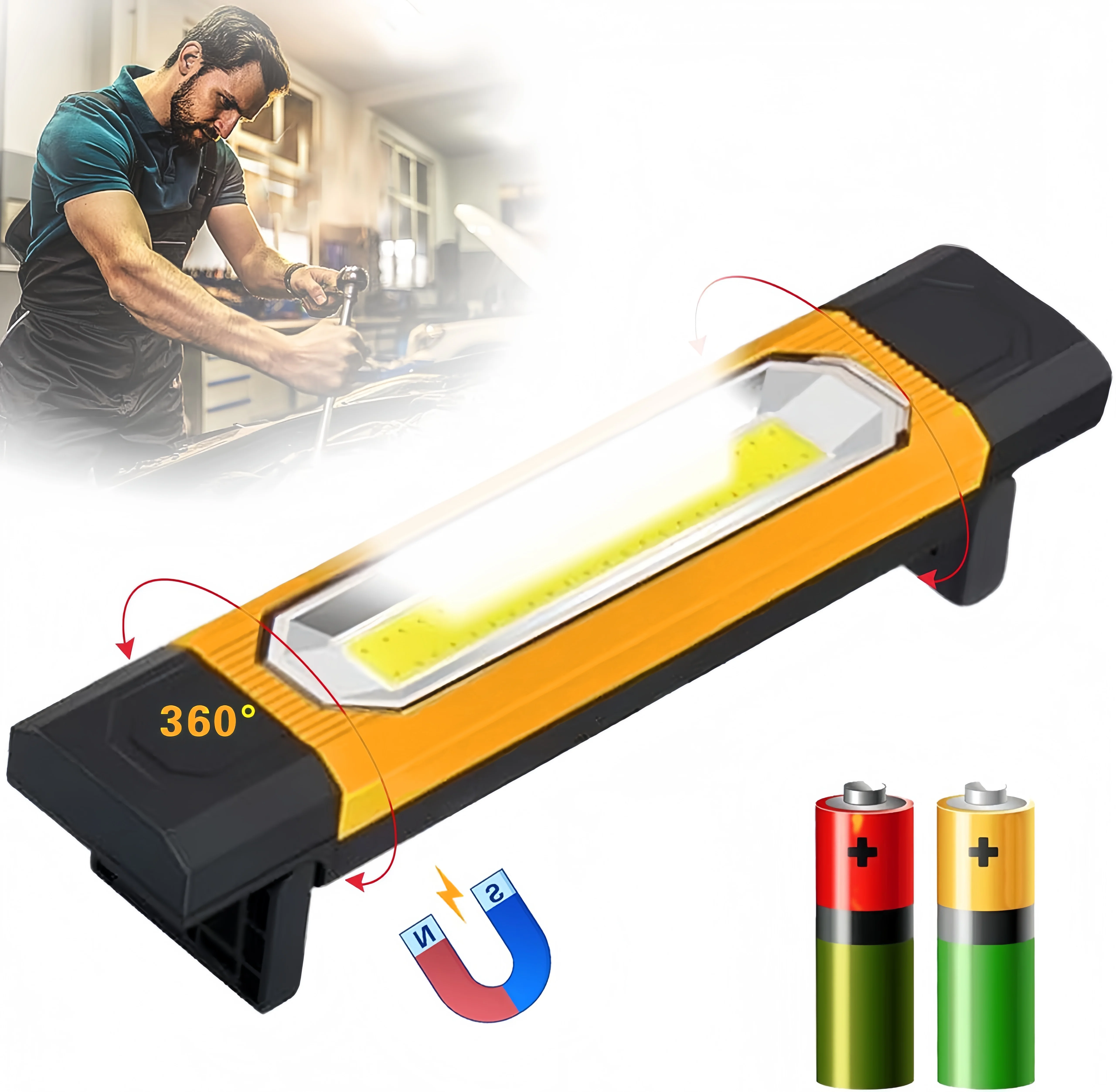 LED Work Light 2800 Lumens, Rechargeable Magnetic Underhood Light, 4400mAh USB-C COB Work Light for Garage Repair Workshop