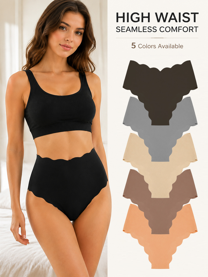  6PCS Women's High-waisted seamless underwear-nylon material-wavy-edge stretch shorts-suitable for both sports and home wear 