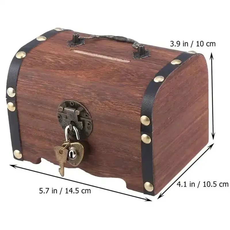 【المنتجات الساخنة】صندوق الكنز مع قفل للديكور المنزلي صندوق تخزين على الطراز العتيق منظم صندوق توفير مع Secu #6