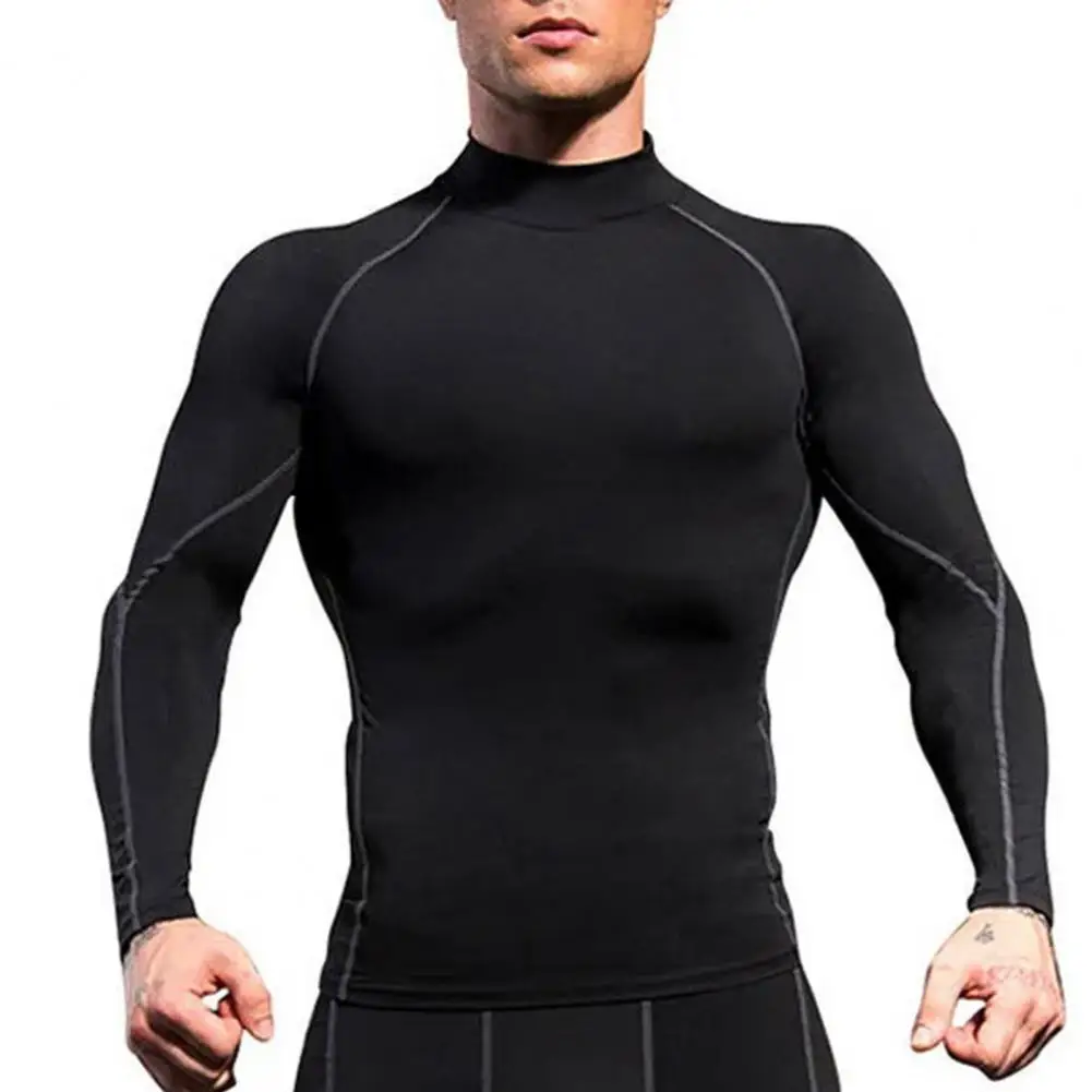 Men Long Sleeve Workout Top Polyester Spandex Workout Top for Men Stylish Men's Compression Tops for Gym Workouts Sports Quick