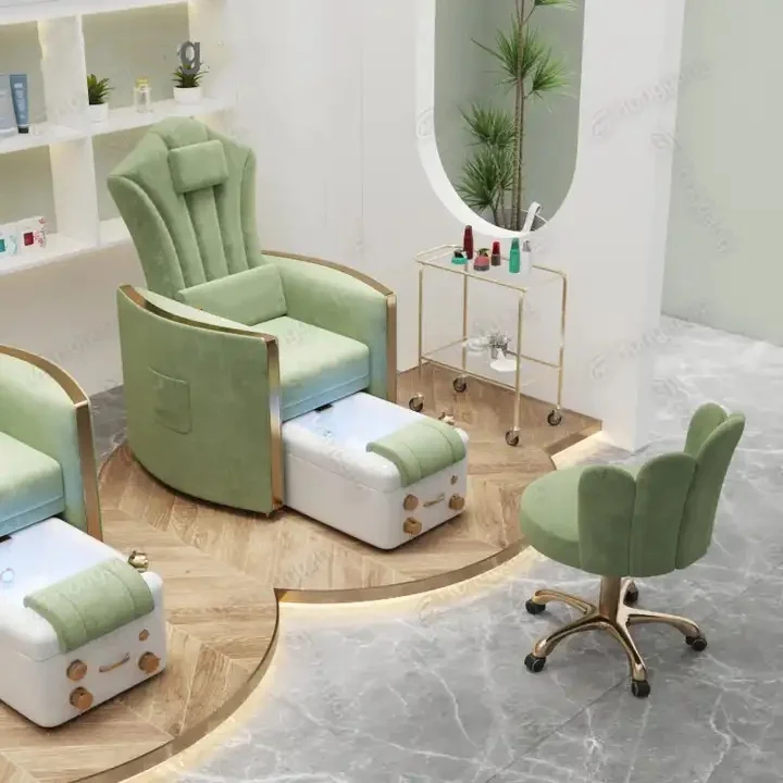 Pedicure ChairNail Salon Furniture Electric Light Surfing Foot Spa Pedicure Massage Chair Ceramic Basin Reclinable Silla De Spa