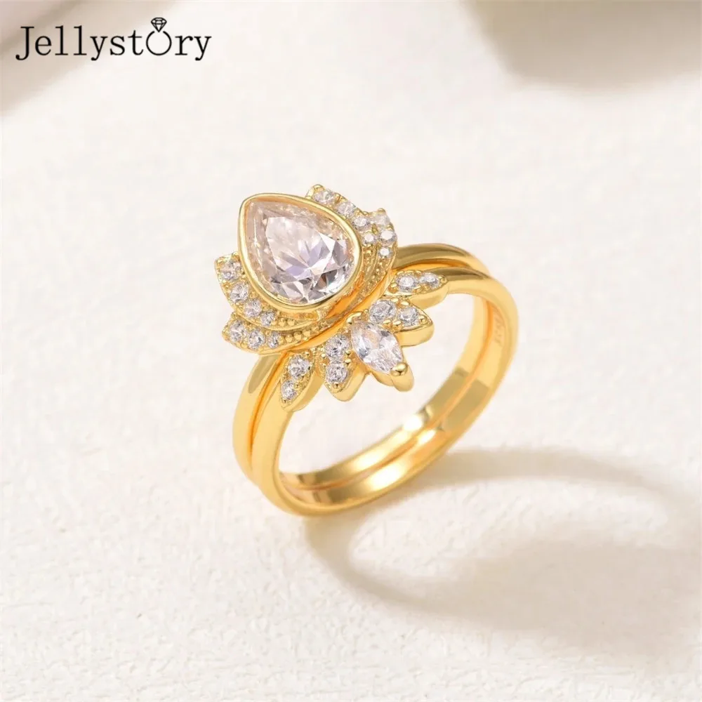 

Crown Ring For Her S925 Silver Water Drop Bezel Moissanite Elegant Regal Stacking Ring Valentines Birthday Gift For Girlfriend