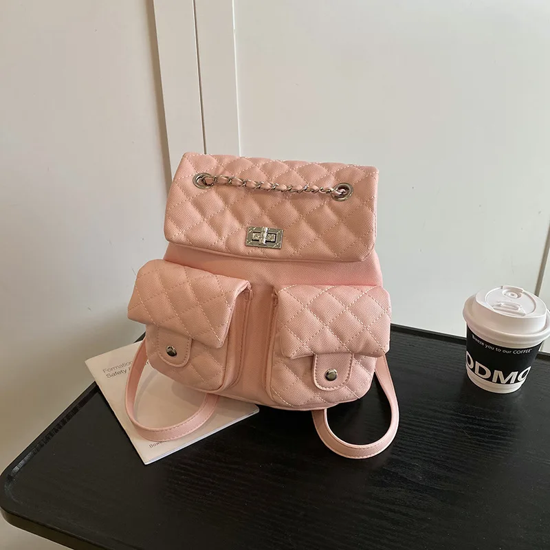 

2025 New Korean Style Backpack Women - Rhombus Embroidery School Bag Street Fashion Durable