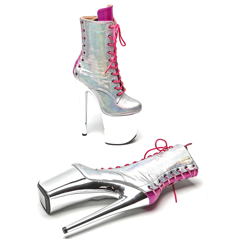 Leecabe 20CM/8inches Shiny PU Mix Color Exoticism Trend Fashion Electroplate High Heel Platform Stripper Heel Pole Dance Boots