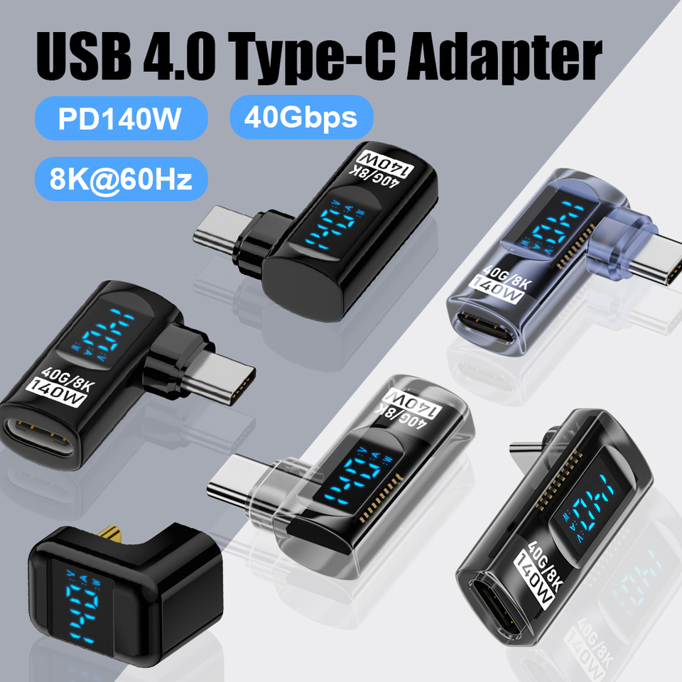  90 Degree USB C Adapter Right Angle U Shape Type C Adapter 40Gbps Data Transfer PD 140W USB4.0 8K 60Hz Video for Thunderbolt 3/4 
