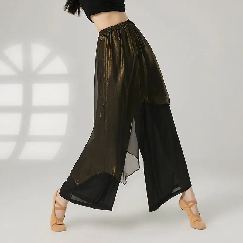 Traje de danza clásica para mujer, falda y pantalones fluidos, ropa de actuación de danza china, pantalones sueltos de pierna ancha