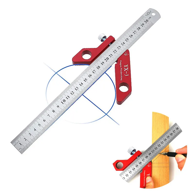 Center Finder Multifunction XY-ruler Circle Center Marking 45°90°Scribing Gauge Metric Inchfor Woodworking Measuring Scribe Tool