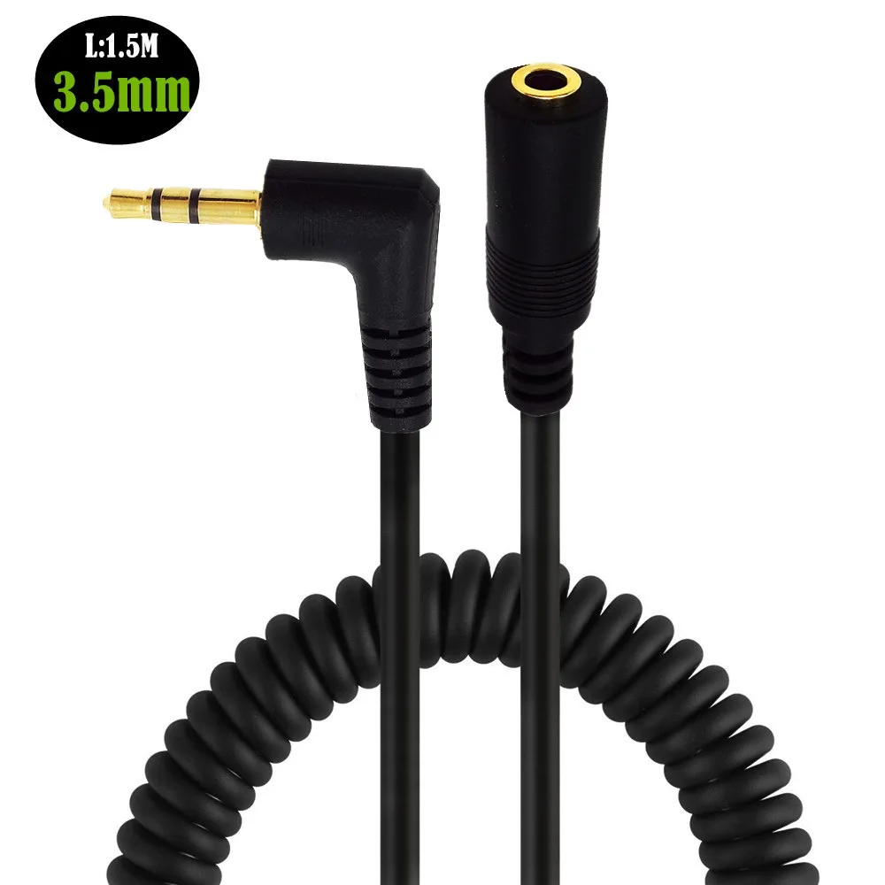 50cm-150cm 90 Degree Audio Jack cable 3.5mm trs to 3/4 Pole 3.5/2.5mm trrs Headphone Stereo Audio AUX Spring Coiled Spiral Cable