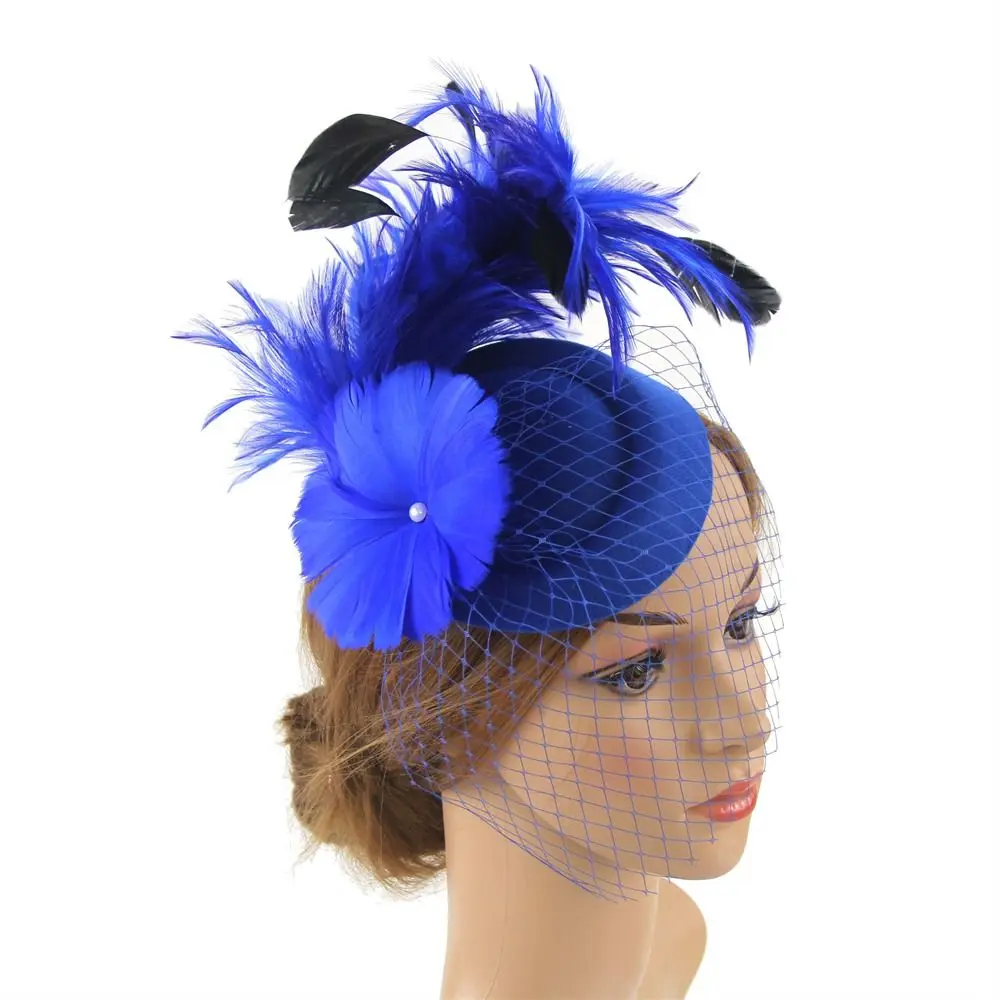 Lady Fascinators Hat Women Flower Mesh Ribbons Feathers Fedoras Hat Headband or a Clip Cocktail Tea Party Headwewar for Girls