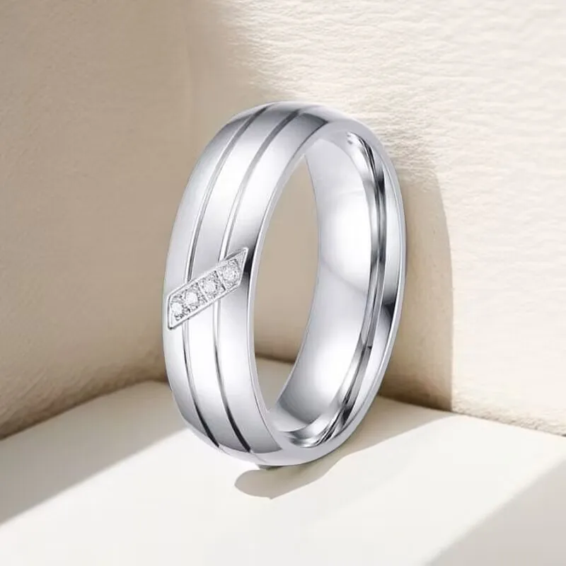 Luxury Couple ring simple two color stainless steel couple diamond ring for Women men Jewelry Gifts