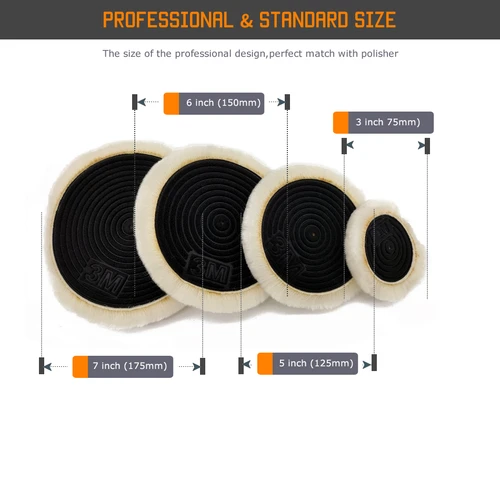 Imagen 2 del producto Almohadilla pulidora de punto de primera calidad, rueda de pulido de lana autoadhesiva, cuidado de pintura para coche y motocicleta, 3/5/6/7 pulgadas, 3M